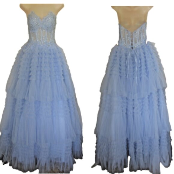 Colette by Mon Cheri Size 6-8 Periwinkle Corset Tulle Ball Gown - Picture 5 of 9